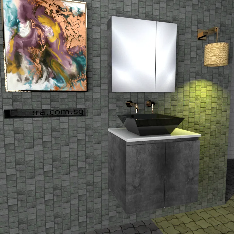 DUSCHE 2006103MG PVC Basin Cabinet Marble Grey with White Solid Surface Top