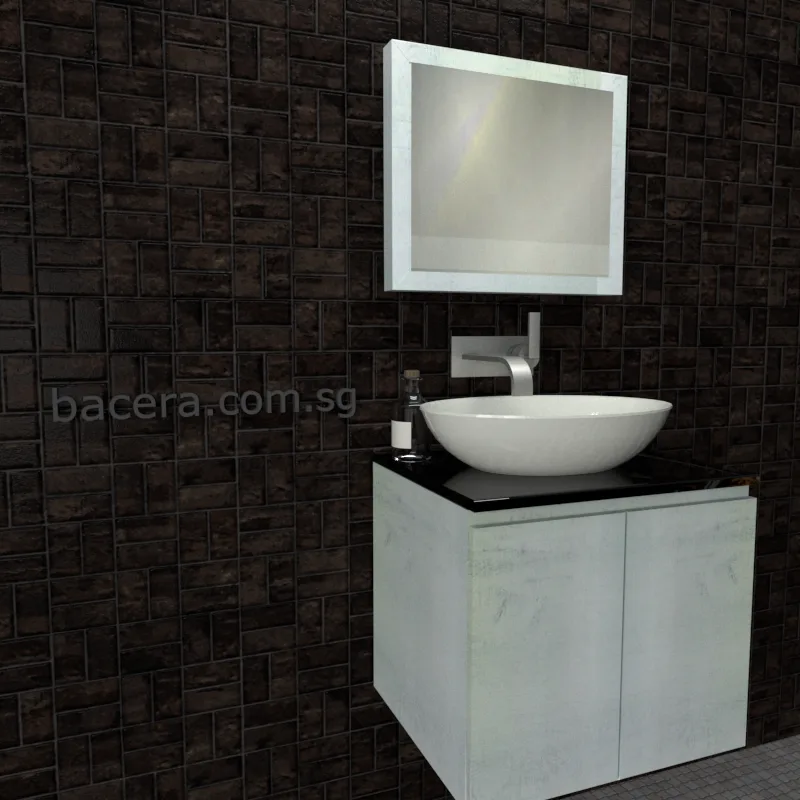 DUSCHE 2006103WW PVC Basin Cabinet Wood White with Black Quartz Top