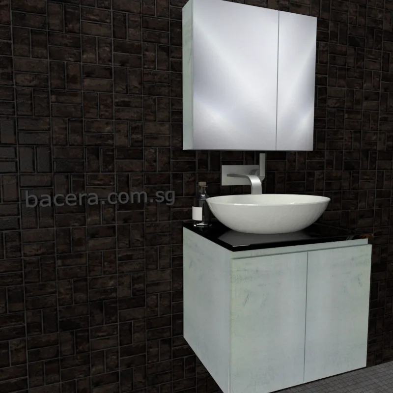DUSCHE 2006103WW PVC Basin Cabinet Wood White with Black Quartz Top