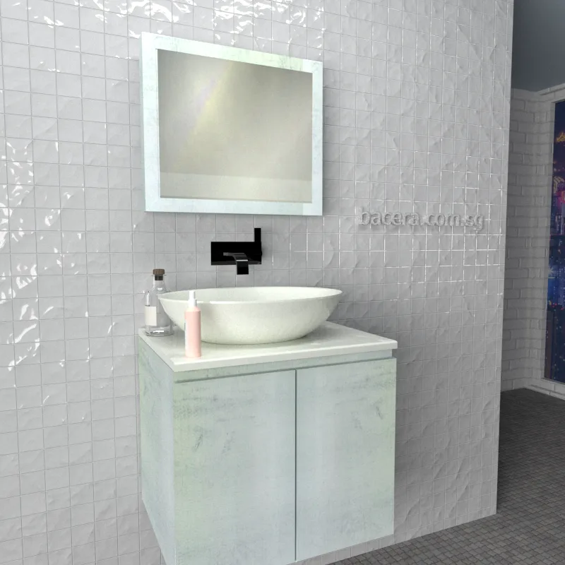 DUSCHE 2006103WW PVC Basin Cabinet Wood White with White Solid Surface Top