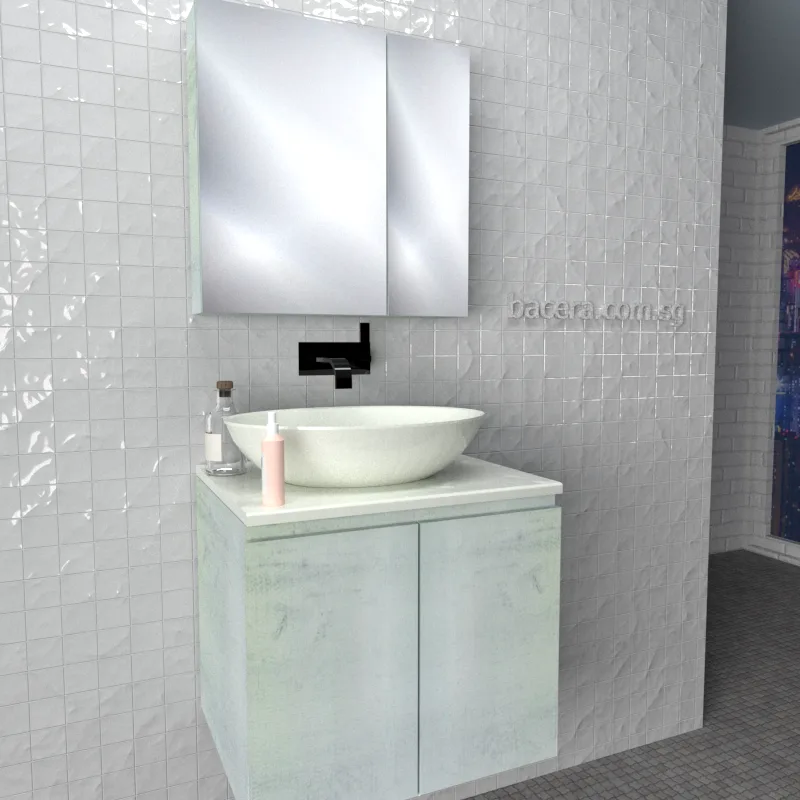 DUSCHE 2006103WW PVC Basin Cabinet Wood White with White Solid Surface Top
