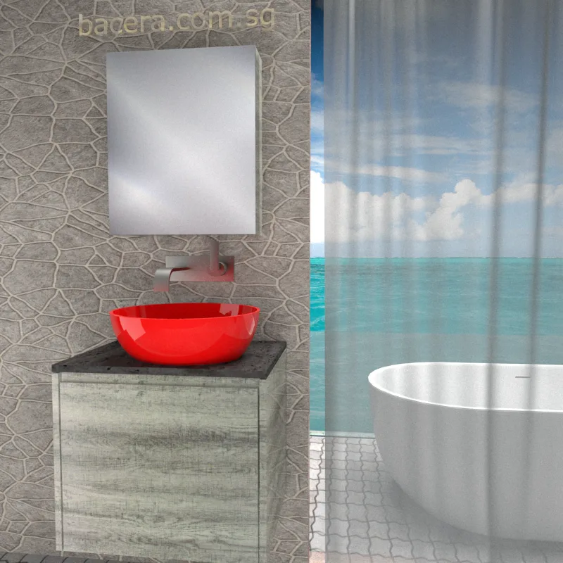 DUSCHE 2006203GL PVC Basin Cabinet with Drawer, Grey Liner with Black Quartz Top