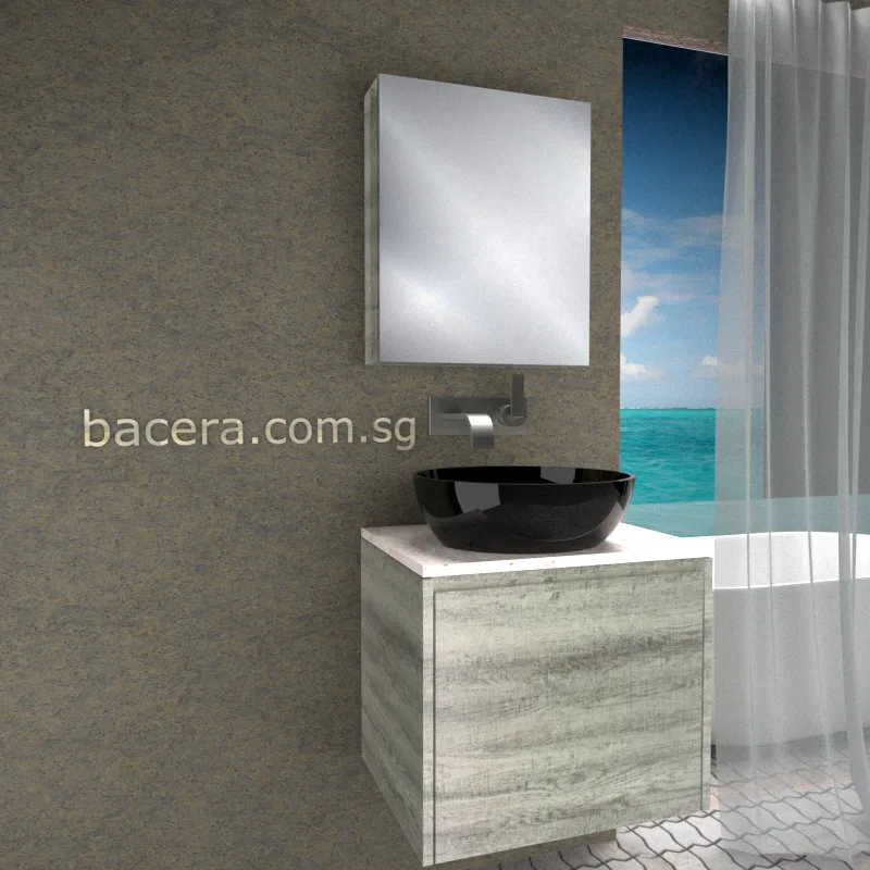 DUSCHE 2006203GL PVC Basin Cabinet with Drawer, Grey Liner with White Marble Solid Surface Top