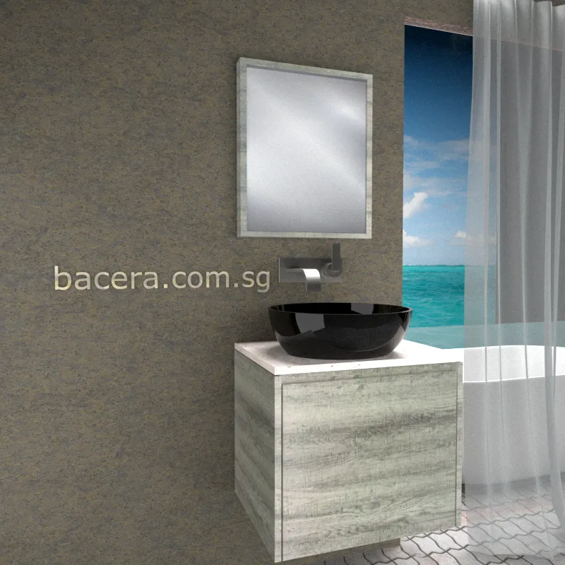 DUSCHE 2006203GL PVC Basin Cabinet with Drawer, Grey Liner with White Marble Solid Surface Top