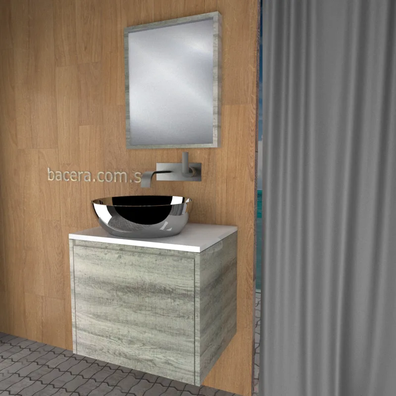 DUSCHE 2006203GL PVC Basin Cabinet with Drawer, Grey Liner with White Solid Surface Top
