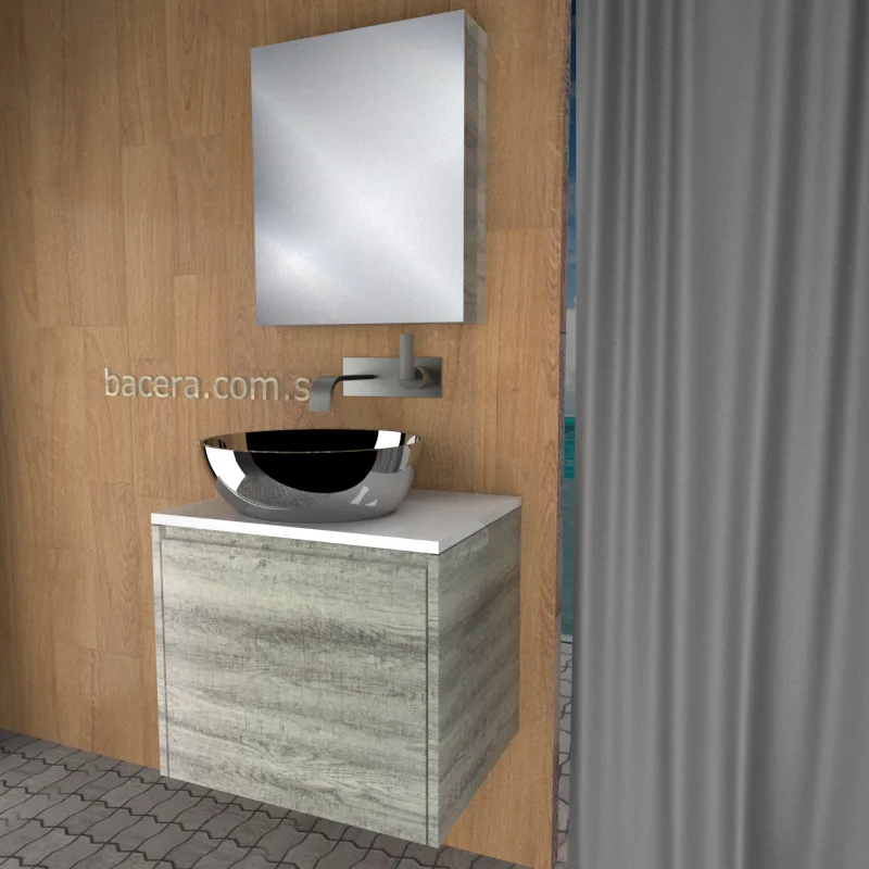 DUSCHE 2006203GL PVC Basin Cabinet with Drawer, Grey Liner with White Solid Surface Top