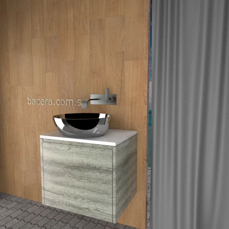 DUSCHE 2006203GL PVC Basin Cabinet with Drawer, Grey Liner with White Solid Surface Top