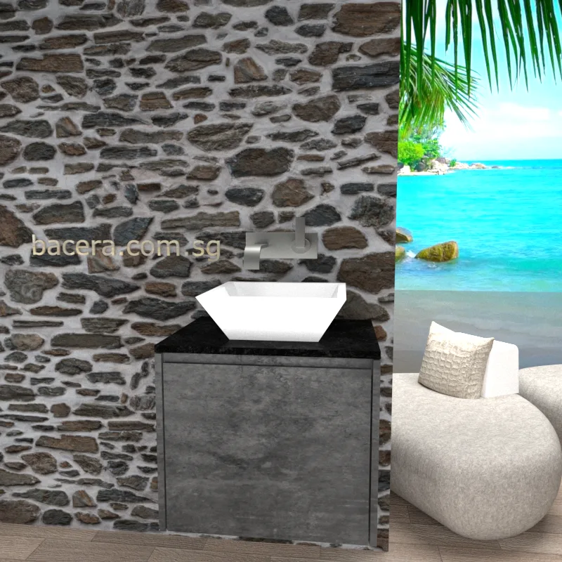 DUSCHE 2006203MG PVC Basin Cabinet with Drawer, Marble Grey with Black Quartz Top