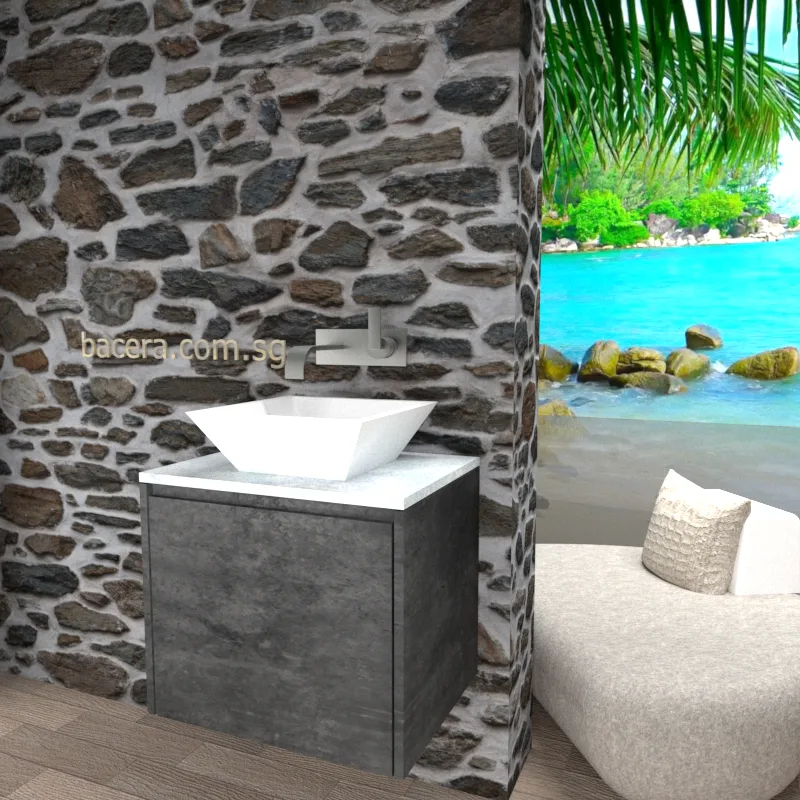 DUSCHE 2006203MG PVC Basin Cabinet with Drawer, Marble Grey with White Marble Solid Surface Top