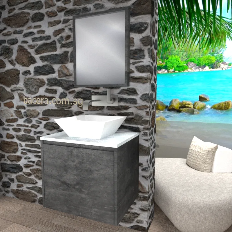DUSCHE 2006203MG PVC Basin Cabinet with Drawer, Marble Grey with White Marble Solid Surface Top