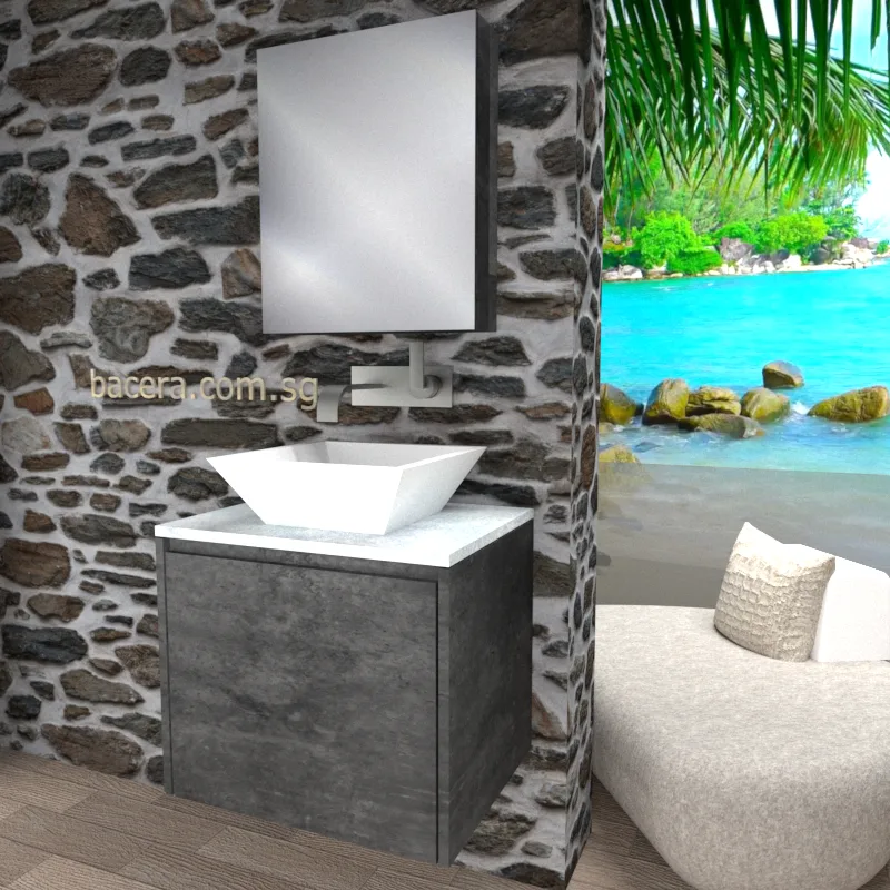 DUSCHE 2006203MG PVC Basin Cabinet with Drawer, Marble Grey with White Marble Solid Surface Top