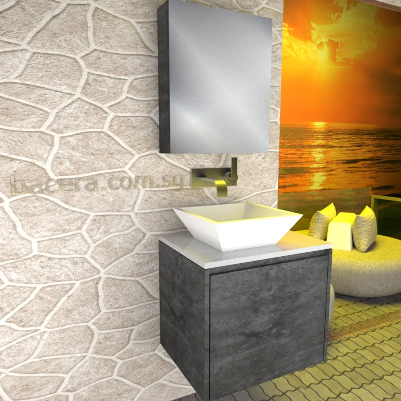 DUSCHE 2006203MG PVC Basin Cabinet with Drawer, Marble Grey with White Solid Surface Top