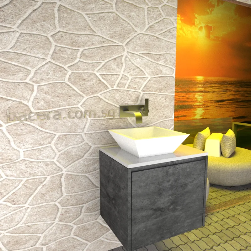 DUSCHE 2006203MG PVC Basin Cabinet with Drawer, Marble Grey with White Solid Surface Top