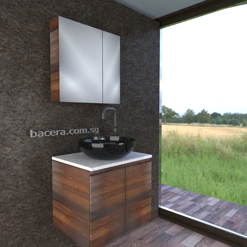 DUSCHE 2007103BW PVC Basin Cabinet Black Walnut with White Marble Solid Surface Top