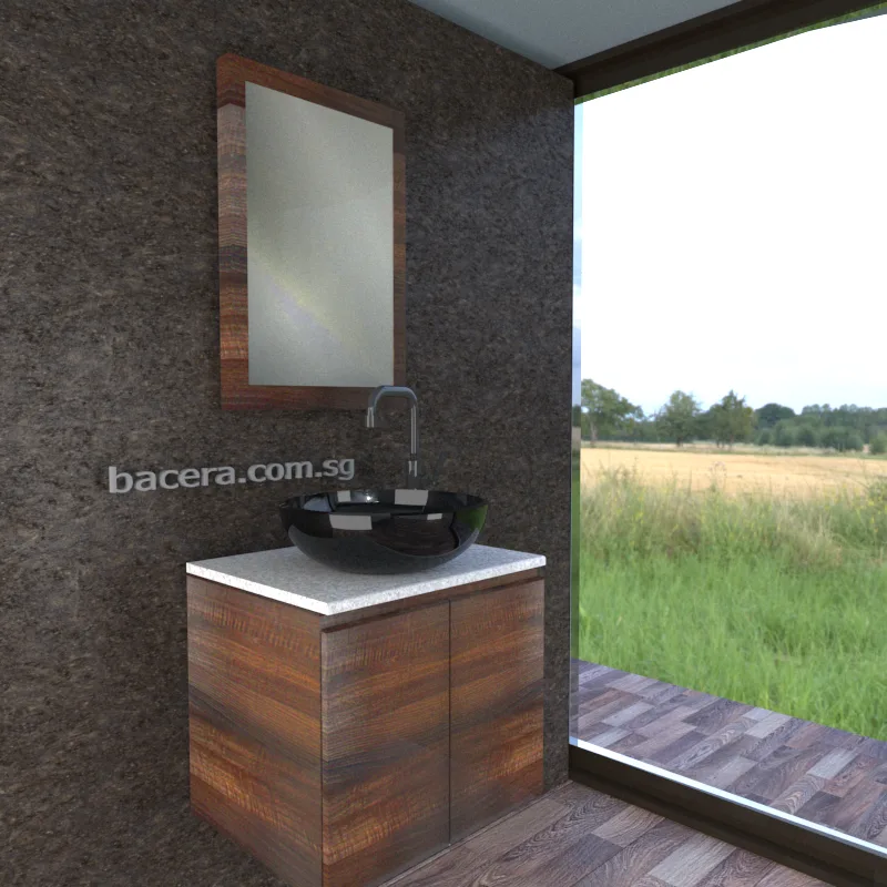 DUSCHE 2007103BW PVC Basin Cabinet Black Walnut with White Marble Solid Surface Top