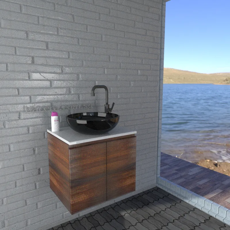DUSCHE 2007103BW PVC Basin Cabinet Black Walnut with White Solid Surface Top