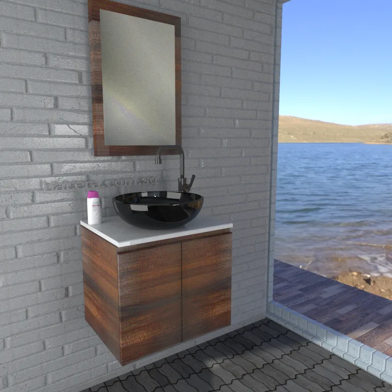 DUSCHE 2007103BW PVC Basin Cabinet Black Walnut with White Solid Surface Top