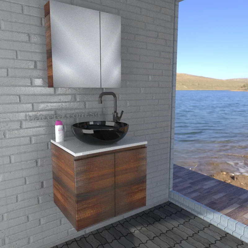 DUSCHE 2007103BW PVC Basin Cabinet Black Walnut with White Solid Surface Top