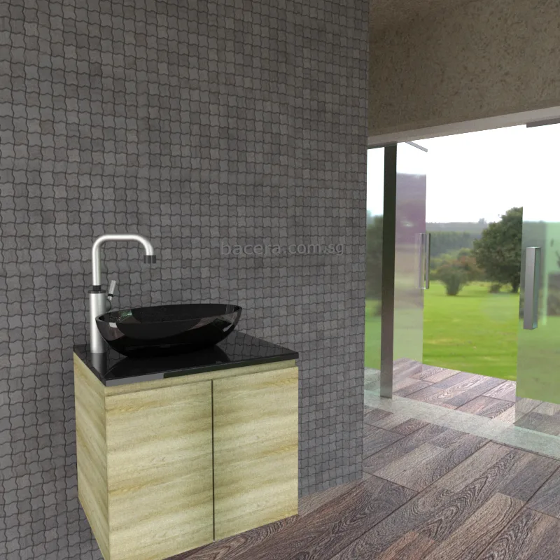 DUSCHE 2007103GA PVC Basin Cabinet Grey Astree with Black Quartz Surface Top (optional Mirror Cabinet or Mirror)