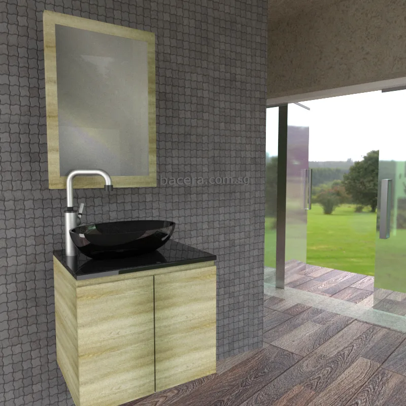 DUSCHE 2007103GA PVC Basin Cabinet Grey Astree with Black Quartz Surface Top (optional Mirror Cabinet or Mirror)