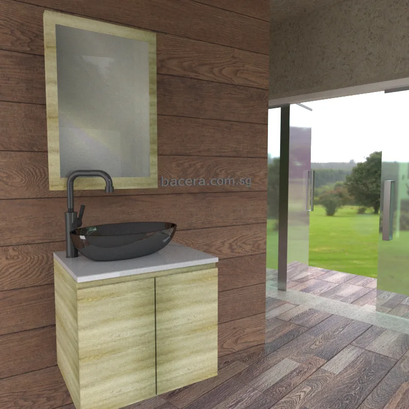 DUSCHE 2007103GA PVC Basin Cabinet Grey Astree with White Marble Solid Surface Top (optional Mirror Cabinet or Mirror)