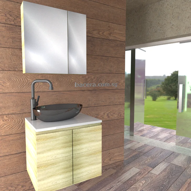 DUSCHE 2007103GA PVC Basin Cabinet Grey Astree with White Marble Solid Surface Top (optional Mirror Cabinet or Mirror)