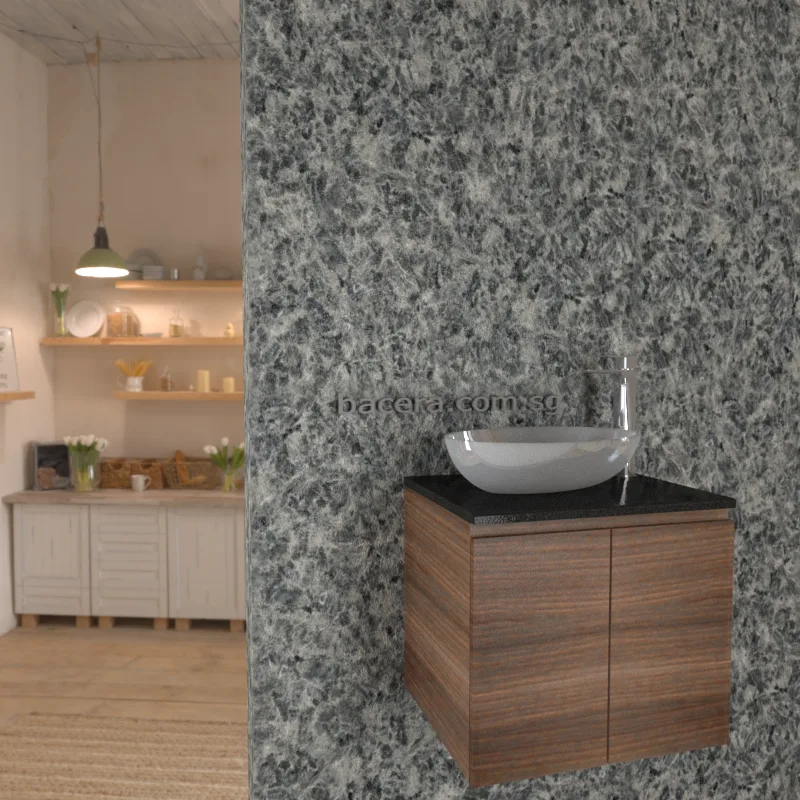 DUSCHE 2007103GB PVC Basin Cabinet Grey Brownish with Black Quartz Surface Top