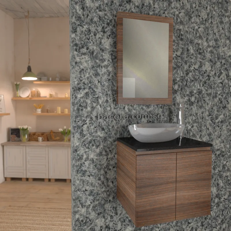 DUSCHE 2007103GB PVC Basin Cabinet Grey Brownish with Black Quartz Surface Top