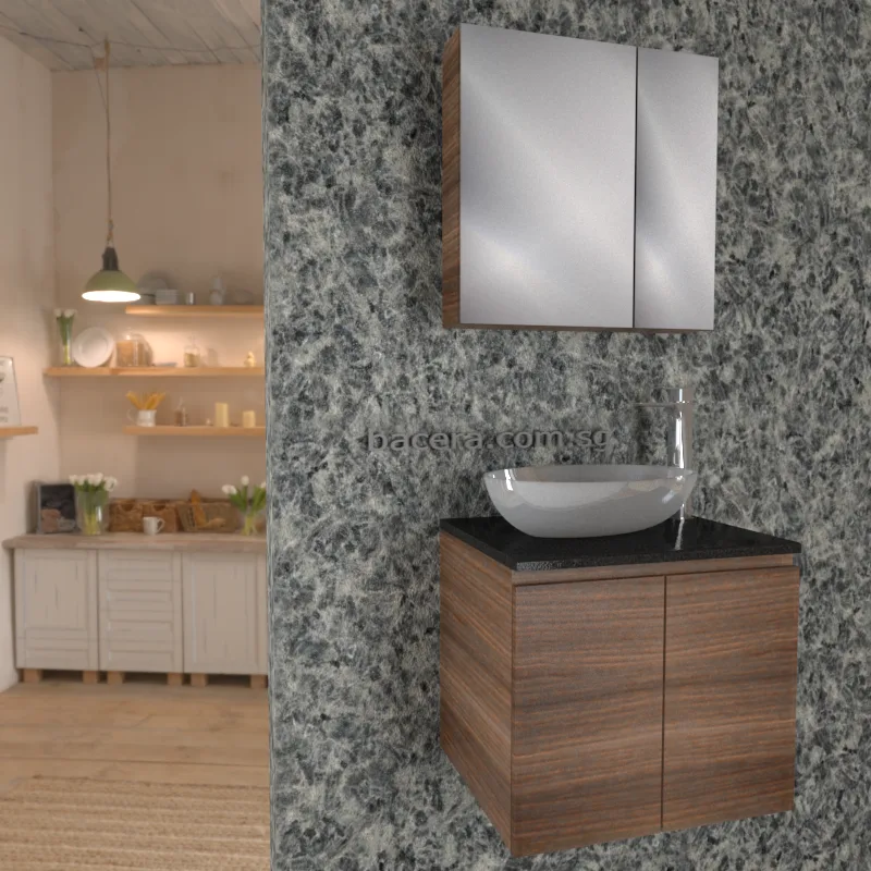 DUSCHE 2007103GB PVC Basin Cabinet Grey Brownish with Black Quartz Surface Top