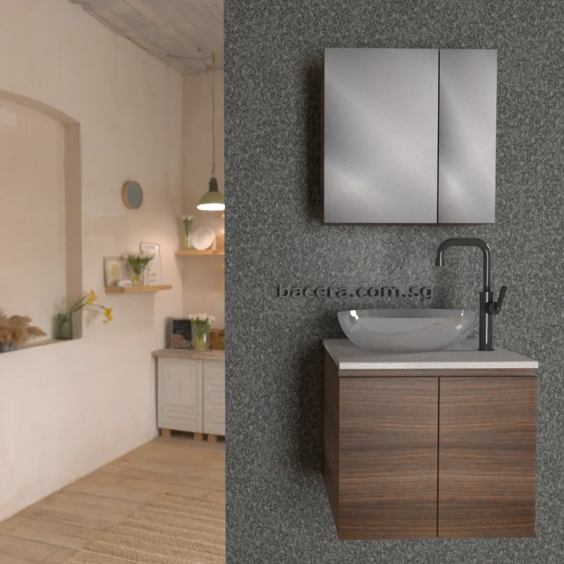 DUSCHE 2007103GB PVC Basin Cabinet Grey Brownish with White Marble Solid Surface Top