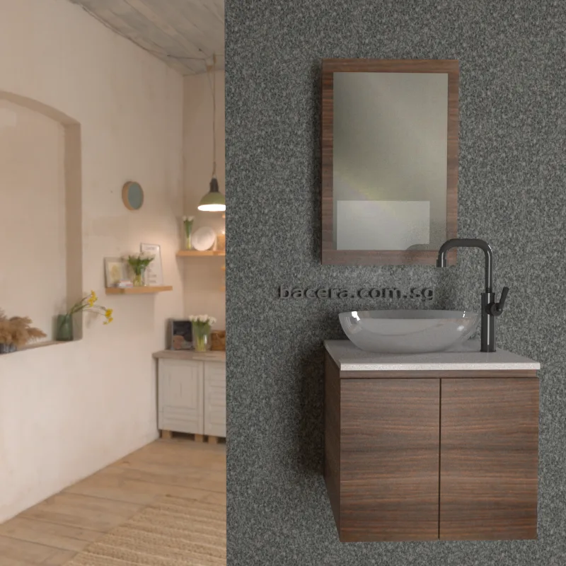 DUSCHE 2007103GB PVC Basin Cabinet Grey Brownish with White Marble Solid Surface Top