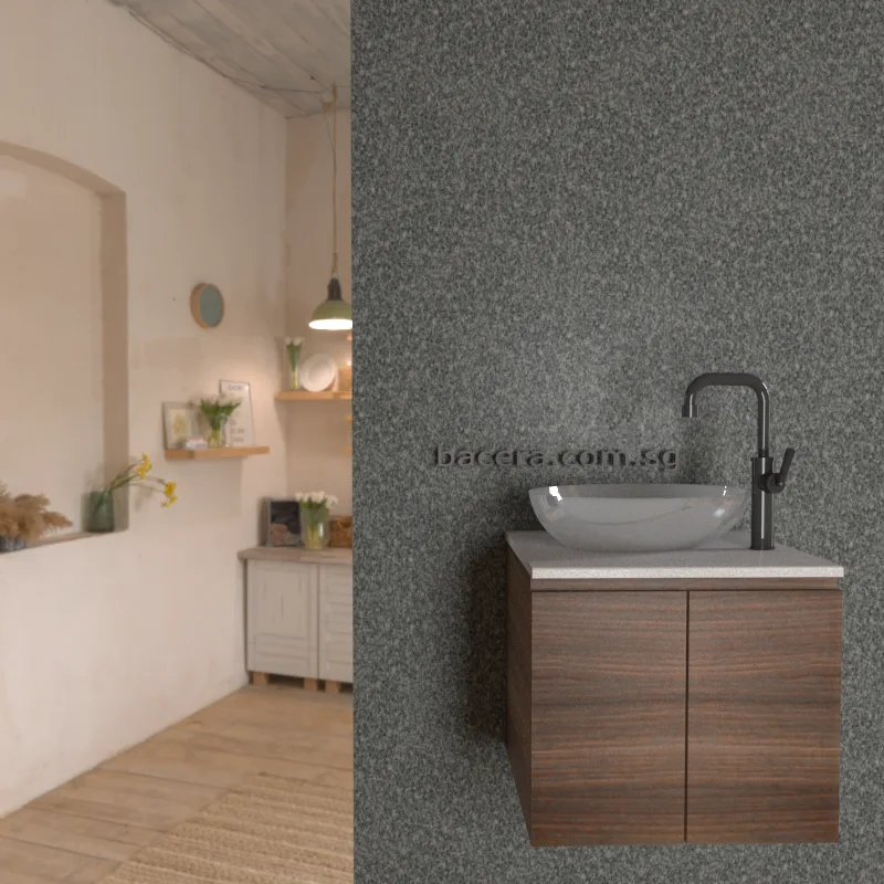 DUSCHE 2007103GB PVC Basin Cabinet Grey Brownish with White Marble Solid Surface Top