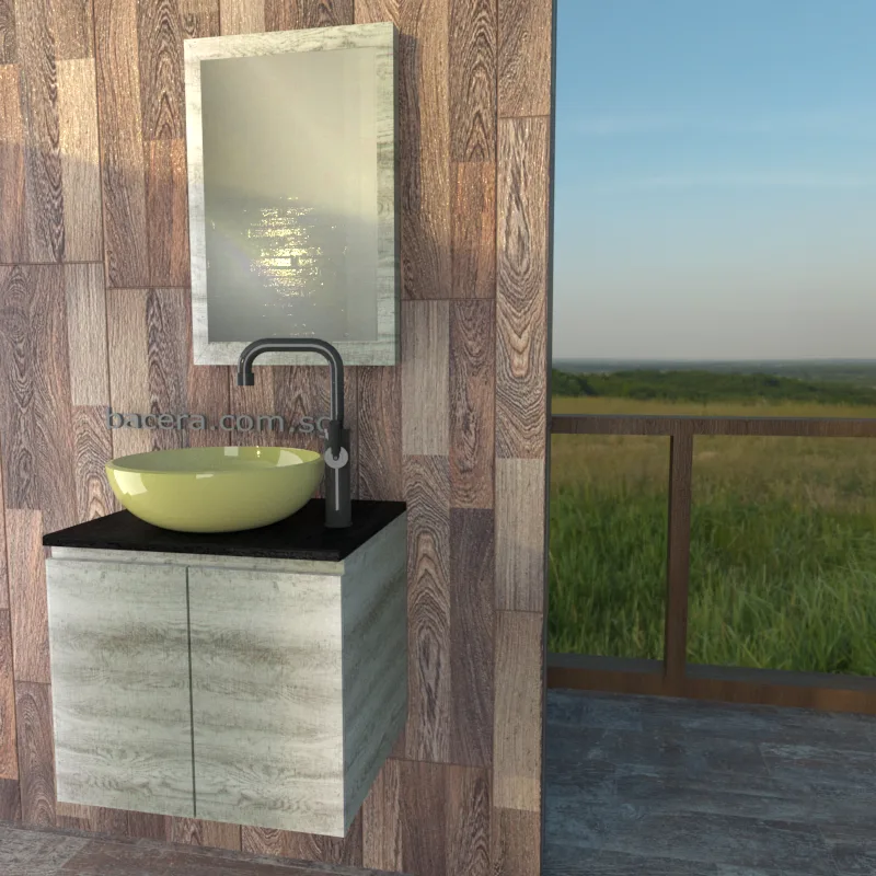 DUSCHE 2007103GL PVC Basin Cabinet Grey Liner with Black Quartz Surface Top (optional Mirror Cabinet or Mirror)