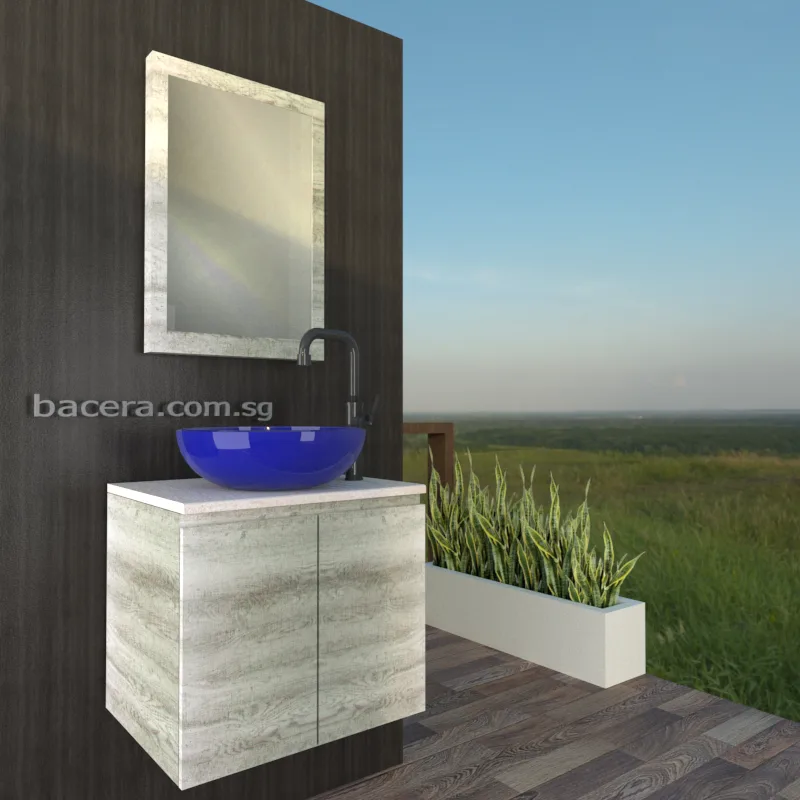DUSCHE 2007103GL PVC Basin Cabinet Grey Liner with White Marble Solid Surface Top (optional Mirror Cabinet or Mirror)