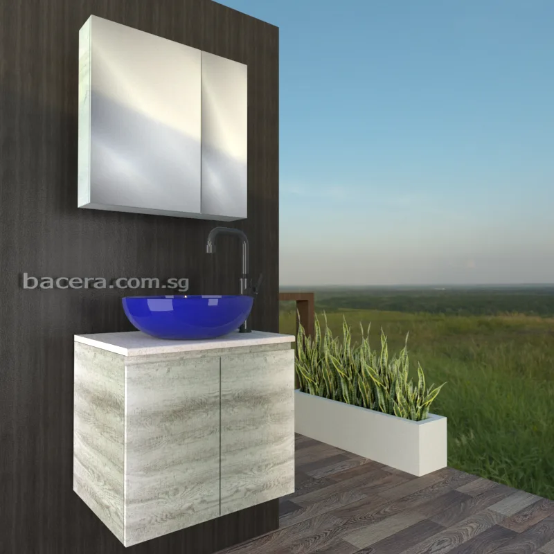 DUSCHE 2007103GL PVC Basin Cabinet Grey Liner with White Marble Solid Surface Top (optional Mirror Cabinet or Mirror)