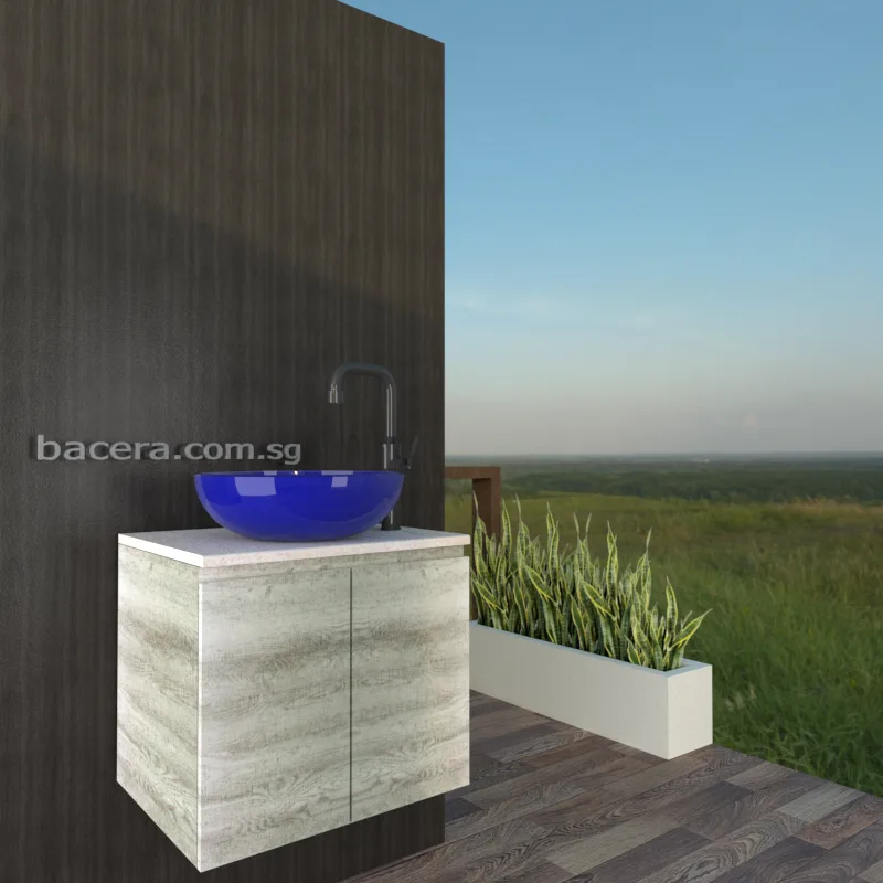 DUSCHE 2007103GL PVC Basin Cabinet Grey Liner with White Marble Solid Surface Top (optional Mirror Cabinet or Mirror)