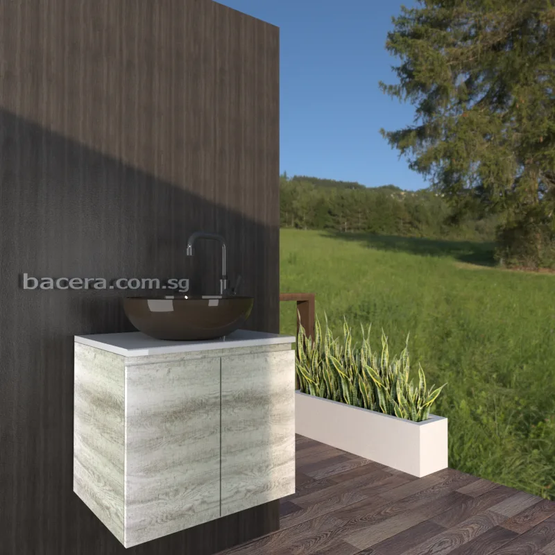 DUSCHE 2007103GL PVC Basin Cabinet Grey Liner with White Solid Surface Top