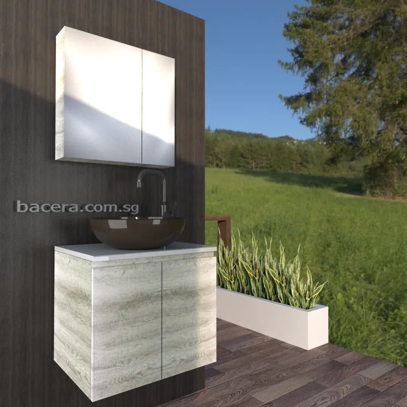 DUSCHE 2007103GL PVC Basin Cabinet Grey Liner with White Solid Surface Top