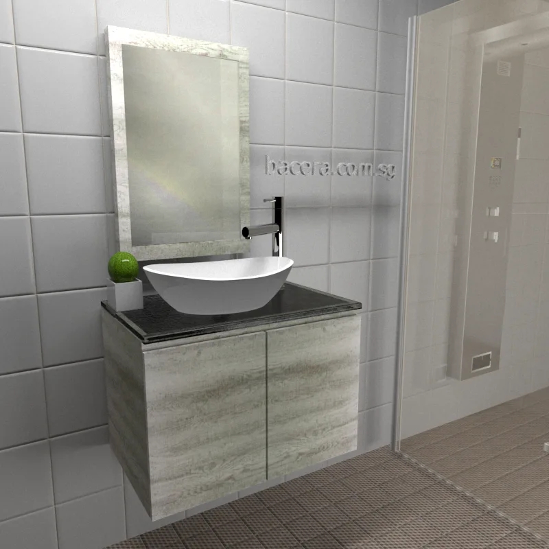 DUSCHE 2007103GL PVC Wood White Basin Cabinet Grey Liner with Black Quartz Top (optional Mirror Cabinet or Mirror)