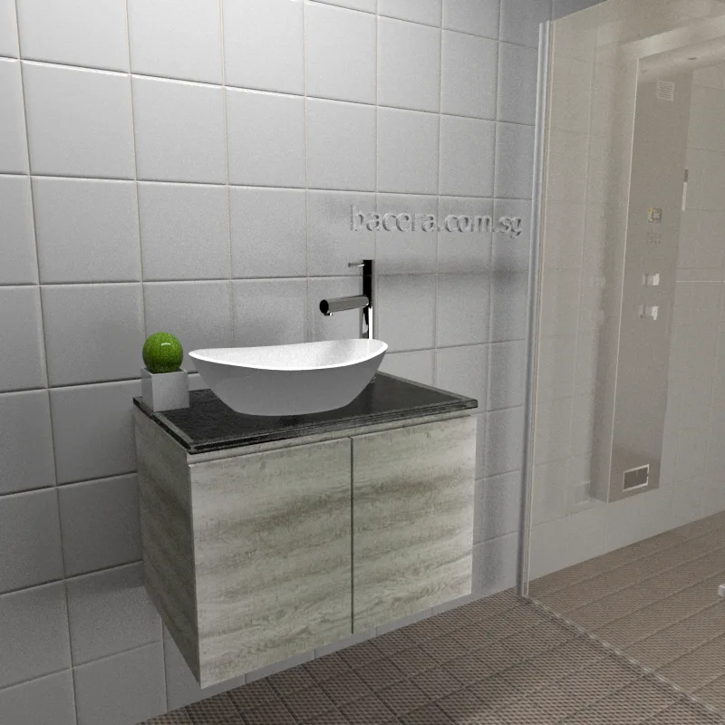 DUSCHE 2007103GL PVC Wood White Basin Cabinet Grey Liner with Black Quartz Top (optional Mirror Cabinet or Mirror)