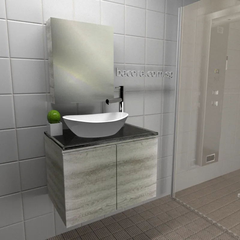 DUSCHE 2007103GL PVC Wood White Basin Cabinet Grey Liner with Black Quartz Top (optional Mirror Cabinet or Mirror)
