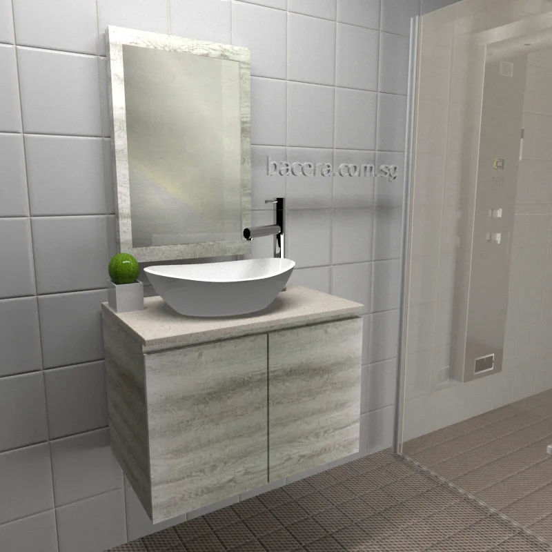 DUSCHE 2007103GL PVC Wood White Basin Cabinet Grey Liner with Marble White Solid Surface Top (optional Mirror Cabinet or Mirror)