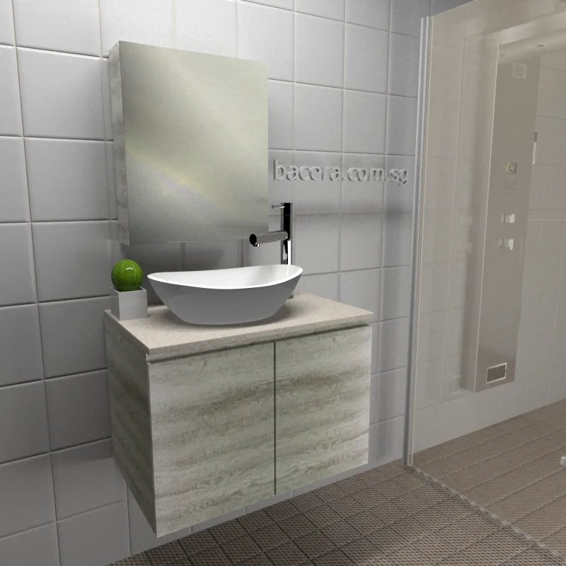 DUSCHE 2007103GL PVC Wood White Basin Cabinet Grey Liner with Marble White Solid Surface Top (optional Mirror Cabinet or Mirror)