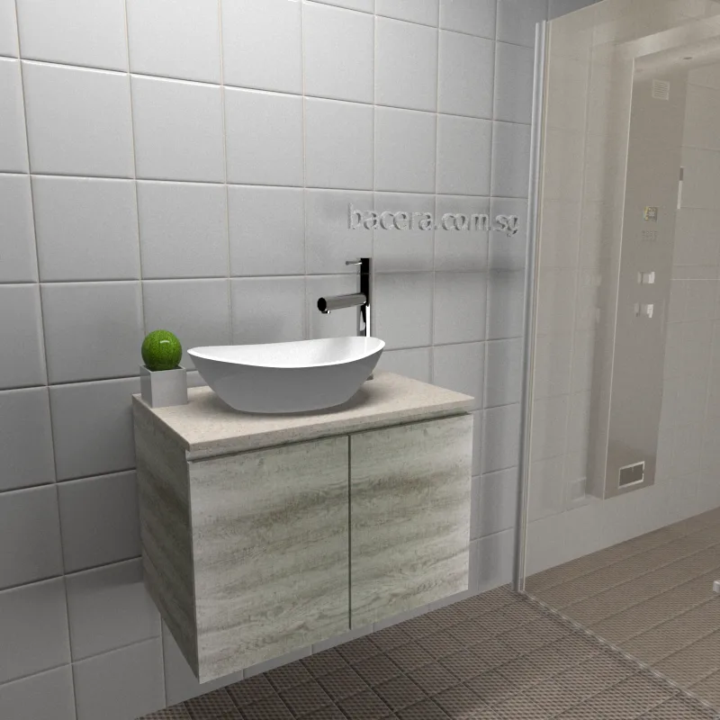 DUSCHE 2007103GL PVC Wood White Basin Cabinet Grey Liner with Marble White Solid Surface Top (optional Mirror Cabinet or Mirror)