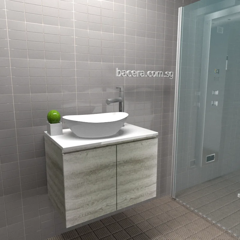 DUSCHE 2007103GL PVC Wood White Basin Cabinet, Grey Liner with White Solid Surface Top
