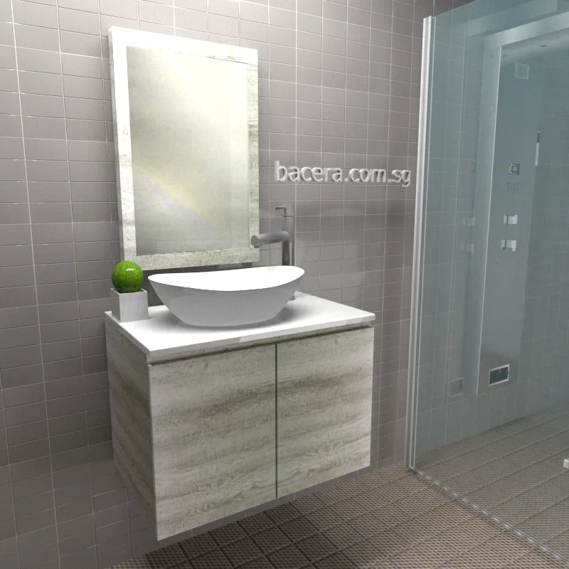 DUSCHE 2007103GL PVC Wood White Basin Cabinet, Grey Liner with White Solid Surface Top