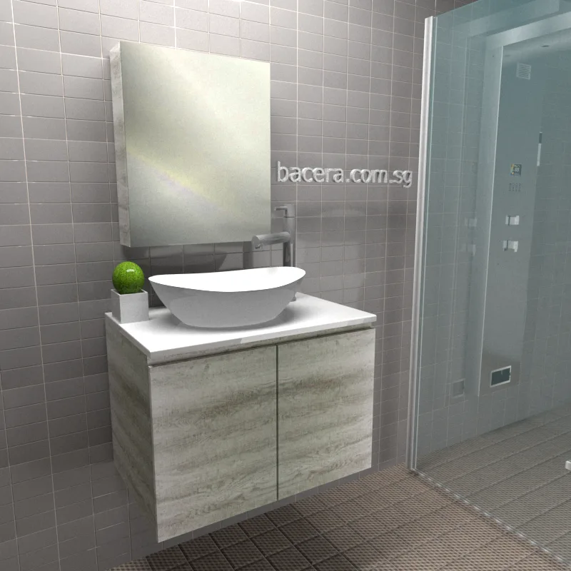 DUSCHE 2007103GL PVC Wood White Basin Cabinet, Grey Liner with White Solid Surface Top