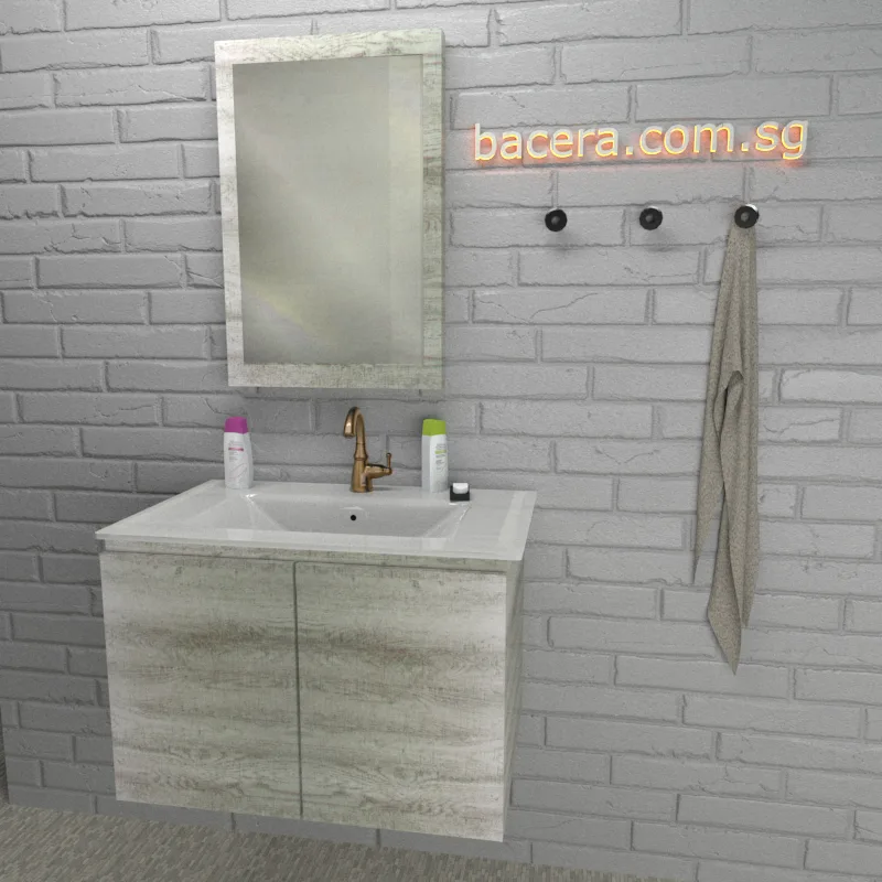 DUSCHE 2007103GL PVC Wood White Basin Cabinet, Grey Liner with Insert Basin 1003103