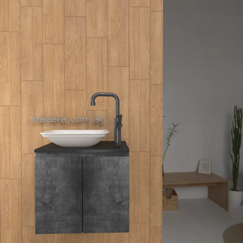 DUSCHE 2007103MG PVC Basin Cabinet Marble Grey with Black Quartz Surface Top (optional Mirror Cabinet or Mirror)