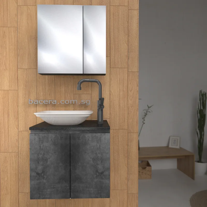 DUSCHE 2007103MG PVC Basin Cabinet Marble Grey with Black Quartz Surface Top (optional Mirror Cabinet or Mirror)